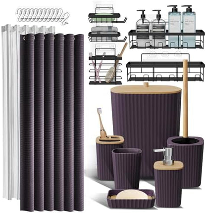 Clara Clark Bathroom Set, Shower Curtain Set and Shower Caddy Hanging