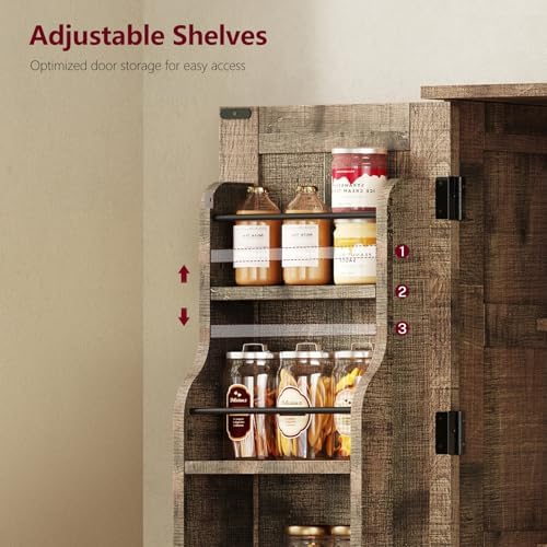 43”H Pantry Cabinet with 4 Doors, Kitchen Cabinet with 6 Door Shelves