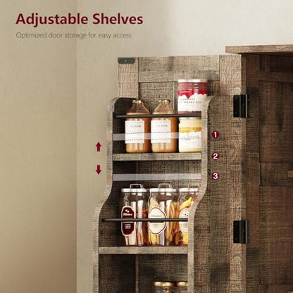 43”H Pantry Cabinet with 4 Doors, Kitchen Cabinet with 6 Door Shelves