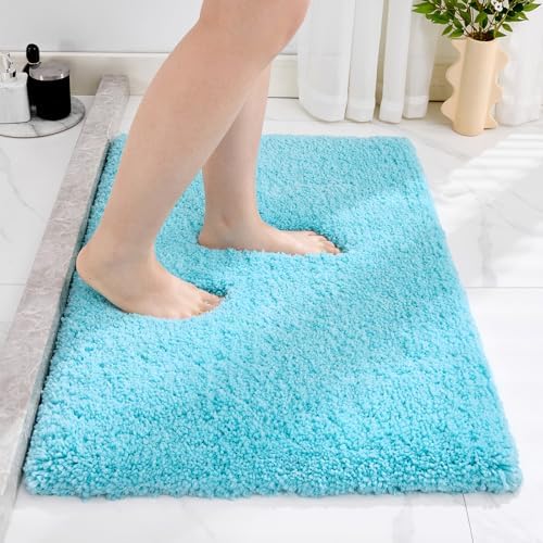 Disolla Sky Blue Bathroom Rug 17x24 - Non-Slip Plush Small Bath Mat, Highly Absorbent & Ultra Soft Fluffy Floor Mat, Machine Washable for Shower and Tub