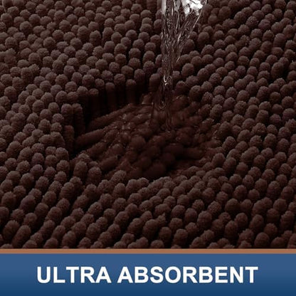 Smiry Luxury Chenille Bathroom Rugs 47x17, Extra Soft and Absorbent Shaggy Bath Mat, Machine Washable, Non-Slip Plush Carpet Runner for Tub, Shower, and Floor, Home Decor Accessories, Brown
