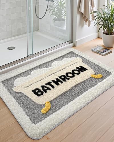 DEXI Bathroom Rugs Non Slip Washable, 43x24 Cute Bath Mat, Gray and Beige