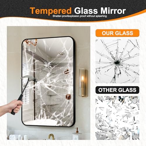 Delma Bathroom Vanity Mirror, Black Framed Mirror for Over Sink, 30x20