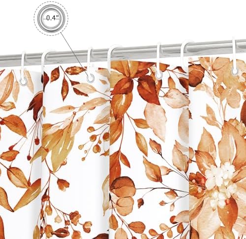 Gibelle Orange Eucalyptus Shower Curtain, Watercolor Floral Print, 72x84