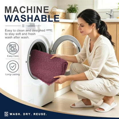 OLANLY Microfiber Large Bathroom Rugs 59x35, Ultra Soft Bath Mat, Burgundy