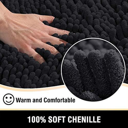 H.VERSAILTEX Bathroom Rugs Bath Mat Bath Rugs Bath Mats for Bathroom Non Slip Extra Thick Buncy Soft Chenille Bath Rug Fulffy Shag, Indoor Rug Carpet for Entry Living Room (Black, 20" x 32")