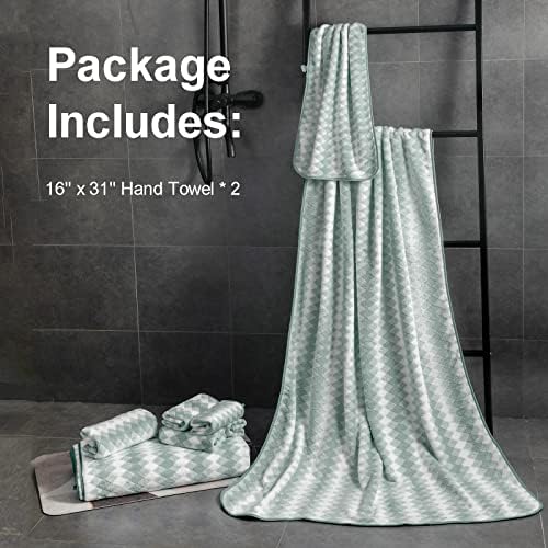 Hand Towels Set 2 Pack-16“x31” Ultra Soft Microfibers Bathroom Towel Set Highly Absorbent Quick Dry Luxury Premium Towel Lightweight Cozy Durable Hand Towel Collection Hotel Spa Gym Kitchen,Green