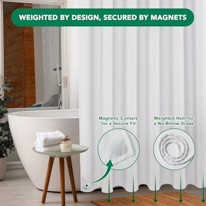 Fabric Shower Curtain Liner 72x72 Inch-White Shower Liners with Magnets