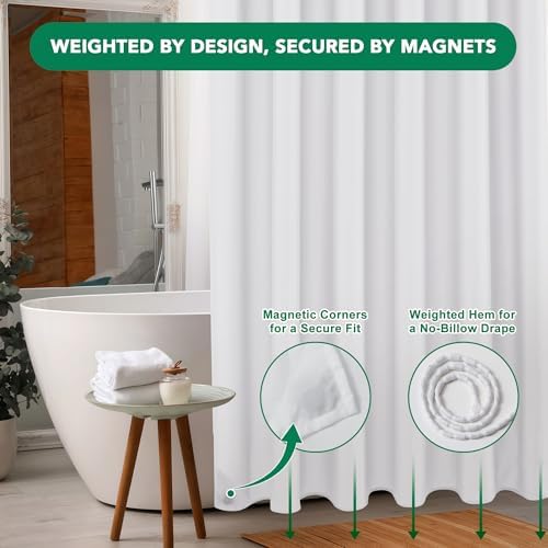 Fabric Shower Curtain Liner 72x72 Inch-White Shower Liners with Magnets