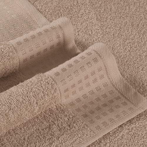 GLAMBURG 100% Cotton 2 Pack Oversized Bath Towel Set 28x55 Inches, Ultra Soft Highly Absorbant Compact Quickdry & Lightweight Large Bath Towels, Ideal for Gym Travel Camp Pool - Tan