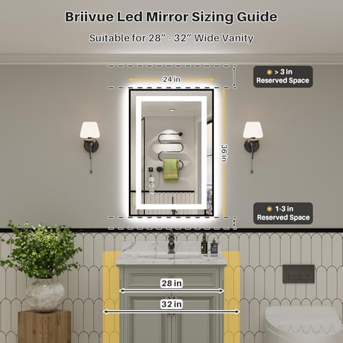 24x36 Inch LED Bathroom Mirror with Black Frame, Backlit & Front Lit