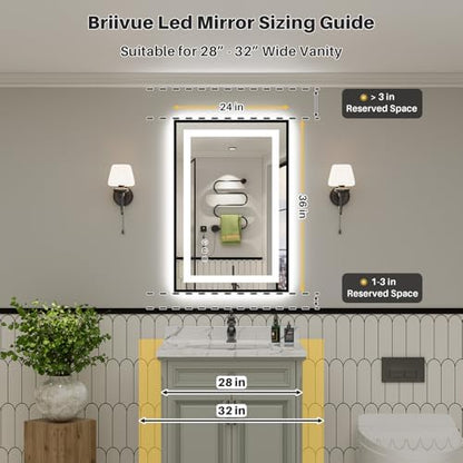 24x36 Inch LED Bathroom Mirror with Black Frame, Backlit & Front Lit