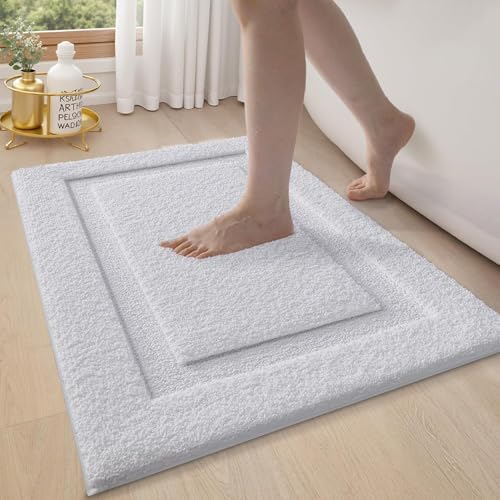 LUMI Ultra Soft Bathroom Rugs Absorbent, Non Slip Bath Mat 16X24, White