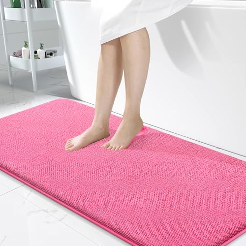 OLANLY Memory Foam Bathroom Runner Rugs 47x24, Absorbent Long Mat, Hot Pink