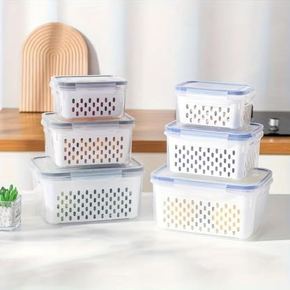 2PC Food Storage Containers for Fridge with Lid, Washable Fruit Storage Containers with Removable Colanders, Keep Fruits, Vegetables, Berry, Meat Fresh Longer