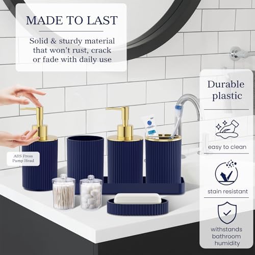 Navy Blue Bathroom Accessories Set, 10PC Bathroom Set