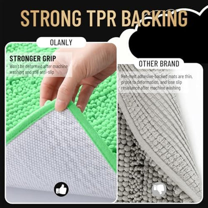 OLANLY Thick Bathroom Rugs 36x24, Chenille Striped Bath Rugs, Mint Green