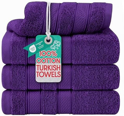 American Soft Linen Salem 100% Cotton Turkish 4 Piece Hand Towels for Bathroom, 600 GSM Soft Absorbent Quickdry Hand Face Towel Set, Purple