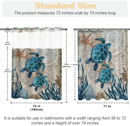 Green and Teal Sea Turtles Theme No Hook Waffle Weave Shower Curtain with Snap in Liner Nautical Beach Bathroom Blue Ocean Decor Set 72 W x 81 H Inch Teal