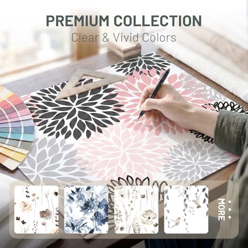 WITHLOC No Hook Floral Shower Curtain with Liner, Pink Grey, 71x74