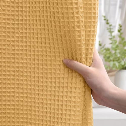 Waffle Weave Shower Curtain Heavyweight Cotton Fabric Gold 72Wx72L
