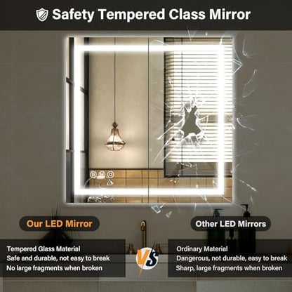 XRAMFY 40"X40" LED Bathroom Mirror, Backlit + Front Lit Wall Mirror