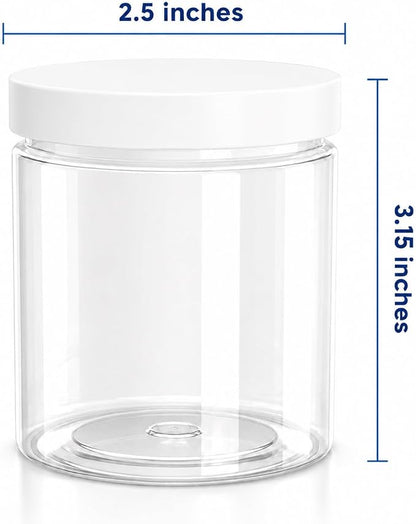 6 oz Plastic Jars with Lids (12 pack) - Clear Empty Containers for Body Lotions, Creams, Butters - Great for Storage and Organization of Crafts, Teas, and Spices