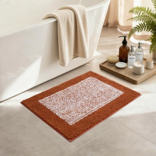 Bathroom Rugs 24x17 Non Slip Washable, Soft Absorbent Bath Mat Coral Orange