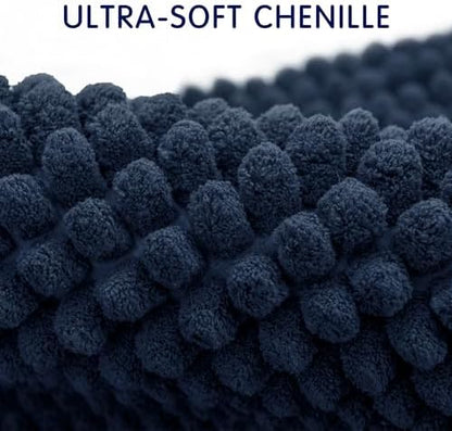 SUBRTEX Bathroom Rugs, 24" x 44" Chenille Bath Rug Soft Short Plush Bath Mat Soft Shower Mat Water Absorbent Shower Mat Quick Dry Machine Washable, Navy