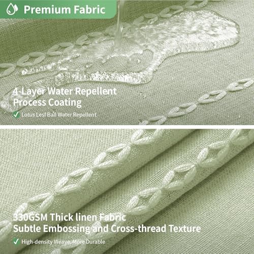 eachope No Hook Extra Long Shower Curtain Set with Snap-in Liner,Linen Textured Thick Striped Fabric with Tassels,Boho Chic Modern Farmhouse Bathroom Curtain,Water-Repellent,Sage Green,71x86