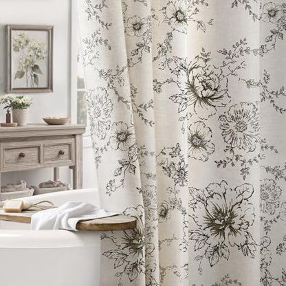 Farmhouse Floral Vintage Shower Curtain for Bathroom, Black and Tan Taupe