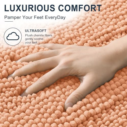 Smiry Thick Small Chenille Bathroom Rugs 24x16, Absorbent Bath Mat, Peach