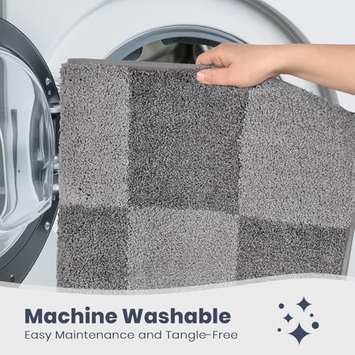 PURRUGS Bathroom Rug Non-Slip Machine Washable 24" x 36", Super Absorbent and Quick-Dry Bath Mat, Extra Soft and Plush Bath Rug for Shower, Bathtub and Sink, Grey & Dark Grey