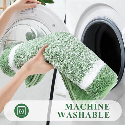 Pauwer Bathroom Rugs 3 Piece Set, Non Slip Washable Bath Mat, Green