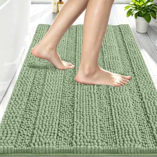 Smiry Thick Chenille Bathroom Rugs 30x20, Absorbent Bath Mat, Sage Green
