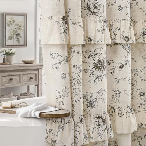 Farmhouse Floral Ruffle Shower Curtain for Bathroom