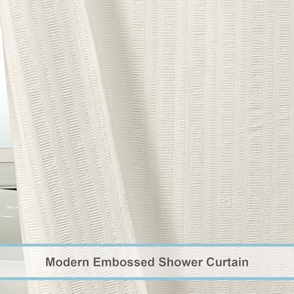 Aiyufeng Extra Long Cream Shower Curtain 72 x 84 inches Long, 3D Embossed Textured Fabric Shower Curtain for Bathroom, Water Repellent, Machine Washable