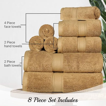 SUPERIOR Egyptian Cotton Ultra Plush & Absorbent, 8 Piece Set, Toast