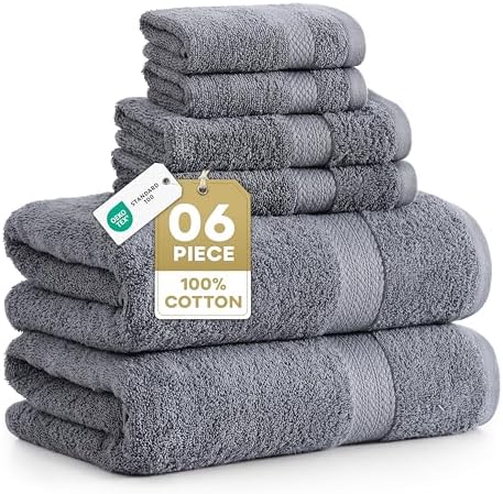 LANE LINEN Towel Set for Bathroom Soft Absorbent Quick Dry - Cool Grey