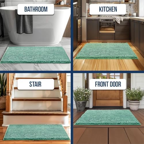 Muddy Mat® | Chenille Bathroom Rugs Quick Dry Microfiber Mats Non Slip Washable, Extra Thick, Soft and Highly Absorbent Bath Mats for Bathroom, Kitchen, and Shower Floor - Seafoam Green 24"x36"