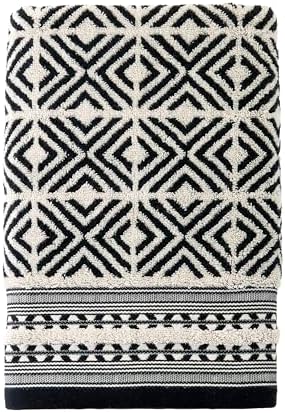 SKL Home Diamond Grid Bath Towel, Premium 100% Cotton, Black