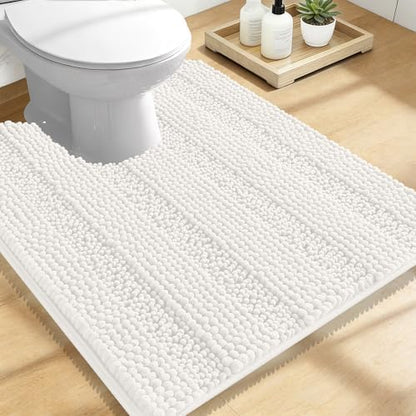 OLANLY Thick Toilet Rugs U-Shaped 24x20, Soft Chenille Bath Mat, Ivory