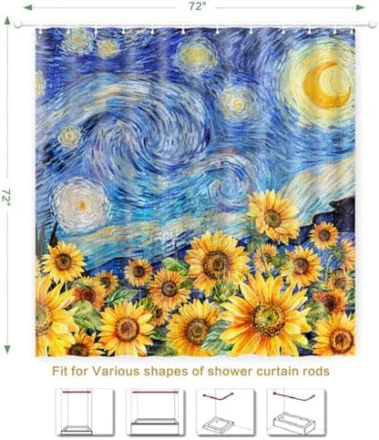 Shower Curtain Starry Night Sunflowers Van Gogh Inspired Art Decor 72x72