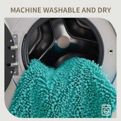 Toilet Rugs U-Shaped Mat 24x24, Contour Bathroom Mat - Ultra Soft & Absorbent Chenille, Quick-Dry, Machine Washable with Non Slip Barrier Backing, Teal