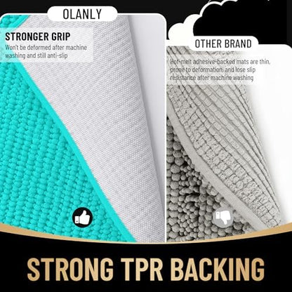 OLANLY Thick Chenille Small Bathroom Rugs 24x16, Absorbent Bath Mat, Teal