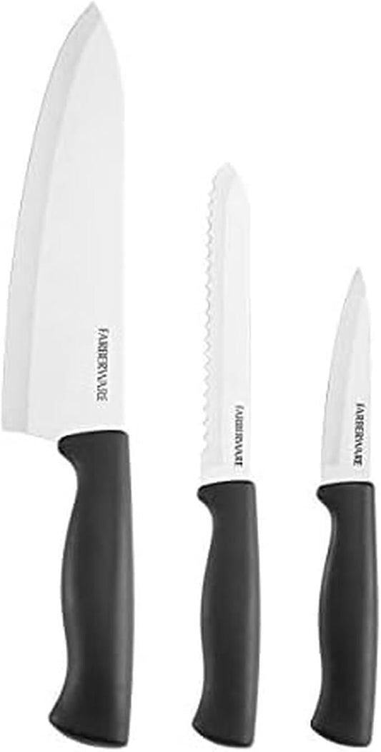 Farberware Stainless Steel Chef Knife Set, 3 Piece, Black