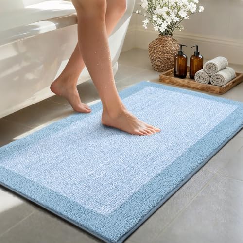 44x24 Bathroom Rugs Non Slip Washable, Soft Absorbent Bath Mat Light Blue