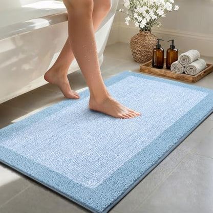 44x24 Bathroom Rugs Non Slip Washable, Soft Absorbent Bath Mat Light Blue