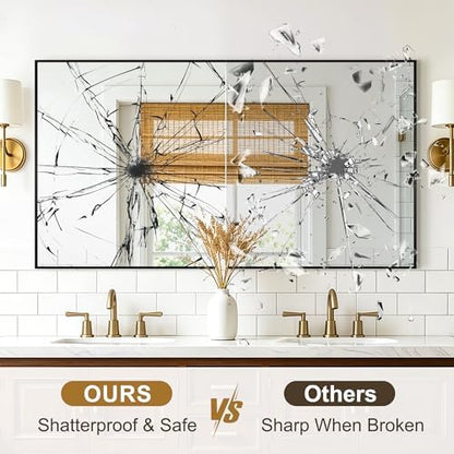 Rectangular Bathroom Mirror, 55"x30" Black Metal Framed Vanity Mirror