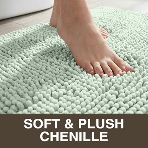 Neater Home Plush Bathroom Rugs 30x20 Thick Chenille Quick Dry Microfiber Absorbent Bath Mat, Soft Bath Rugs, Machine Washable Bathroom Floor Mat for Tub Shower Sink, Home Decor Accessories, Green